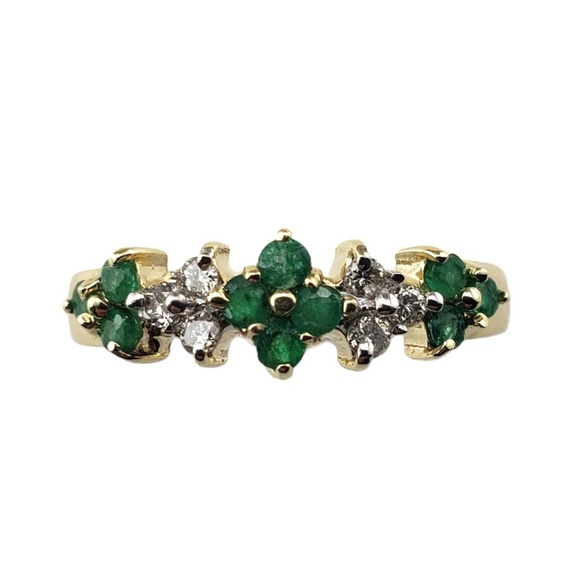 Vintage 14 Karat Yellow Gold Emerald and Diamond Ring Size 7 #15631